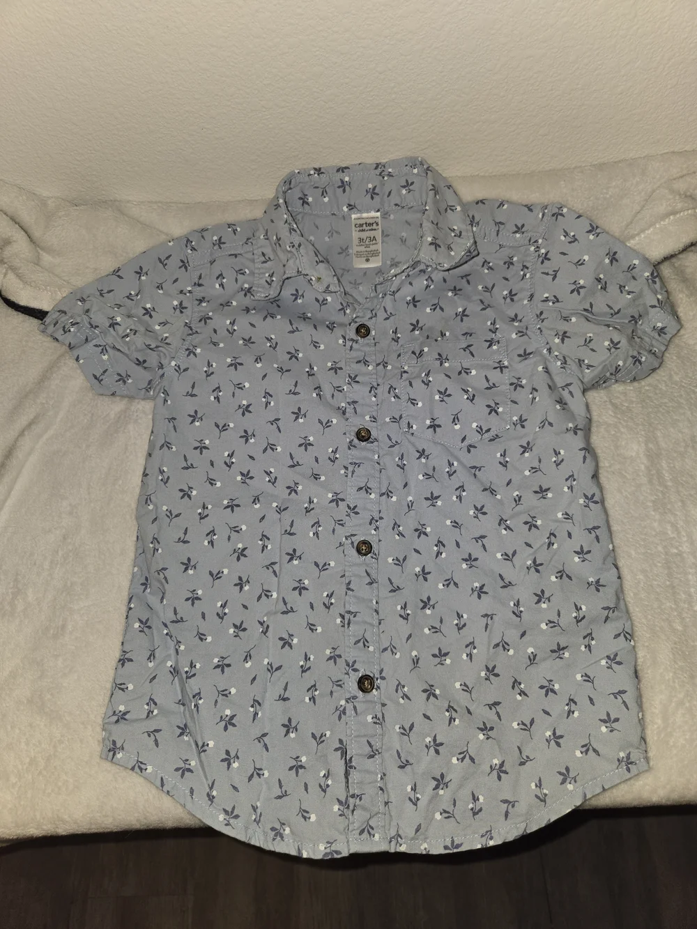 Carter's Light Blue Short-Sleeve Floral Button-Down Shirt